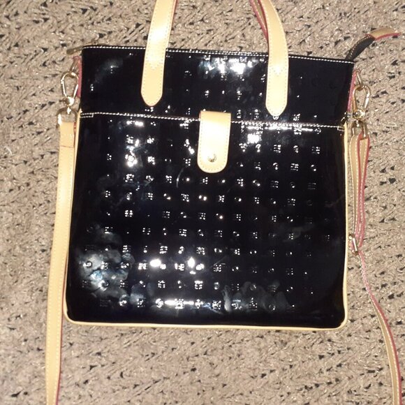 ARCADIA-Italy-Black Patent Leather Crossbody Bag/Satchel/Convertible-Excellent - Picture 2 of 8